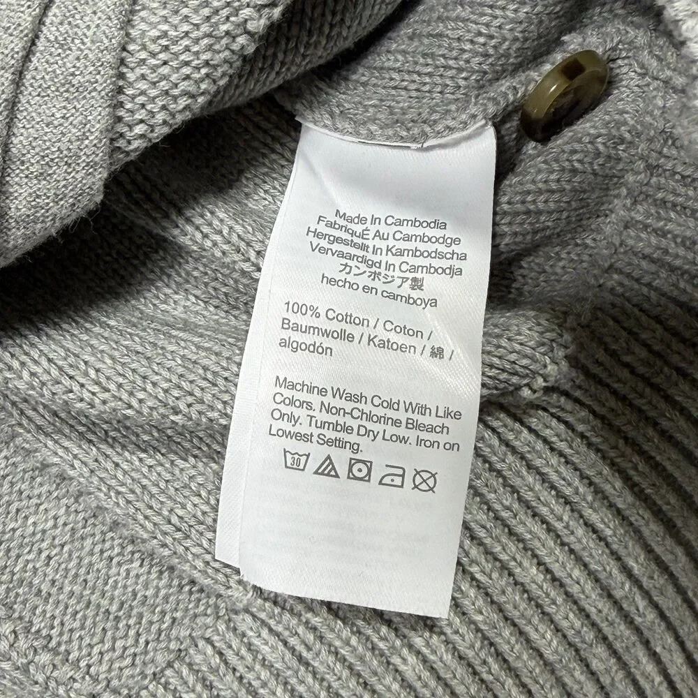 JCrew Cable Knit Collared Cardigan Sweater Mens XL Grey Button Front Cotton